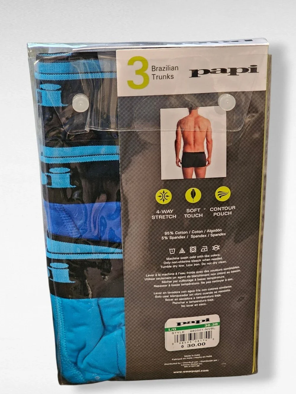 Papi Stretch Brazilian Trunks Blue Size Large